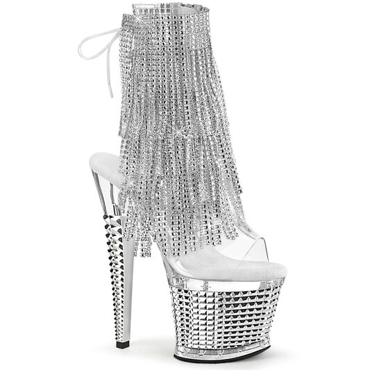 Pleaser SPECTATOR-1017RSF Plateau Sandaletten Chrom Clear Strass Silber