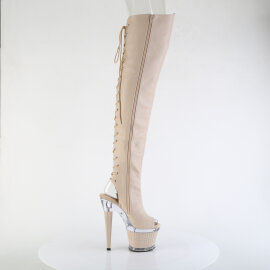 Pleaser SPECTATOR-3030 Plateau Overknee Stiefel Kunstleder Clear Beige