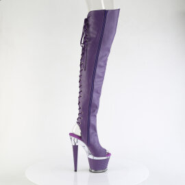 Pleaser SPECTATOR-3030 Plateau Overknee Stiefel Kunstleder Clear Lila