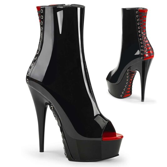 Pleaser Stiefelette DELIGHT-1025 Schwarz Rot EU-35 / US-5