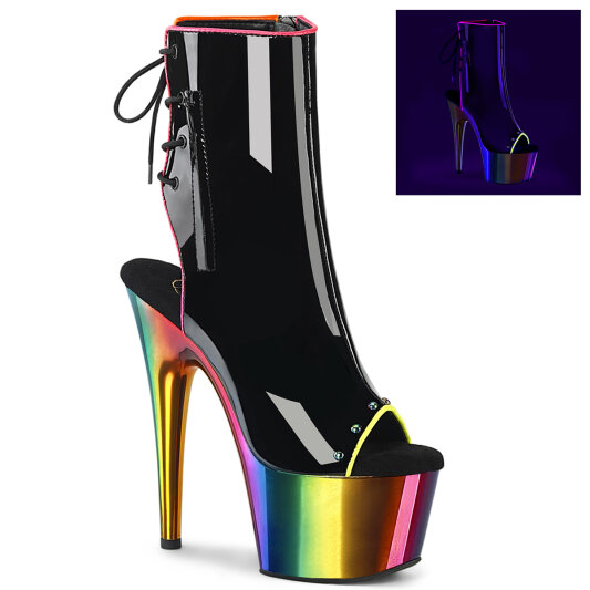 Pleaser ADORE-1018RC-02 Plateau Stiefeletten Lack Chrom Schwarz Bunt EU-35 / US-5