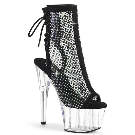 Pleaser ADORE-1018RM Plateau Sandaletten Kunstleder Clear Strass Schwarz EU-36 / US-6