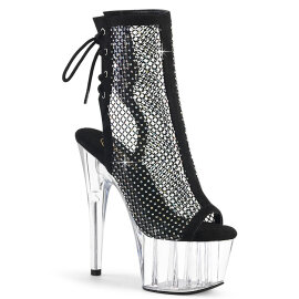 Pleaser ADORE-1018RM Plateau Sandaletten Kunstleder Clear Strass Schwarz EU-36 / US-6