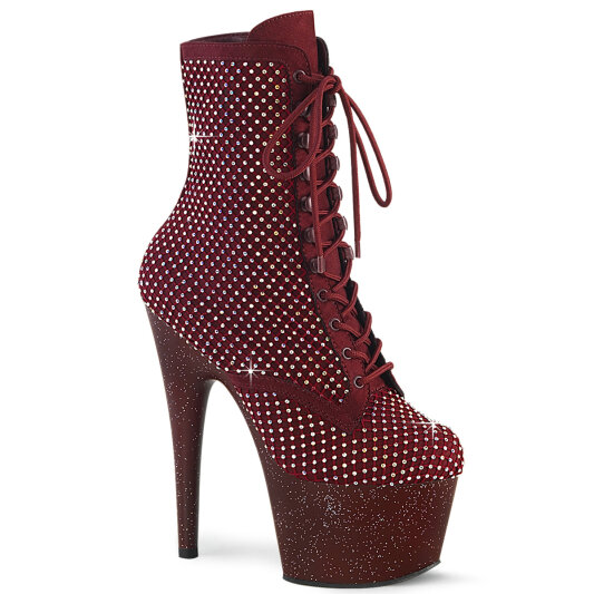 Pleaser ADORE-1020RM Plateau Stiefeletten Kunstleder Strass Mesh Burgundrot EU-42 / US-12