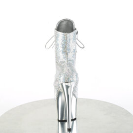 Pleaser ADORE-1020SQ-02 Plateau Stiefeletten Chrom Holograma Pailetten Silber EU-38 / US-8
