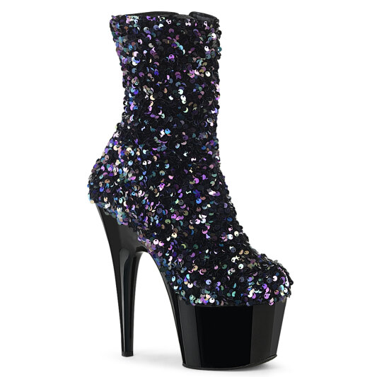 Pleaser ADORE-1042SQ Plateau Stiefeletten Pailetten Schwarz EU-37 / US-7