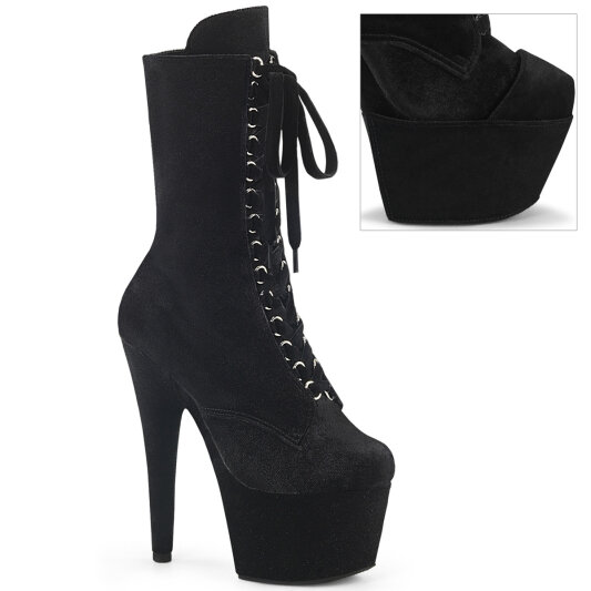 Pleaser ADORE-1045VEL Plateau Stiefeletten Samt Schwarz EU-42 / US-12