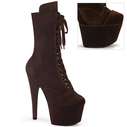 Pleaser ADORE-1045VEL Plateau Stiefeletten Samt Braun EU-37 / US-7