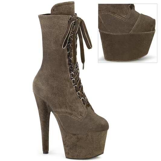 Pleaser ADORE-1045VEL Plateau Stiefeletten Samt Grün Braun EU-38 / US-8
