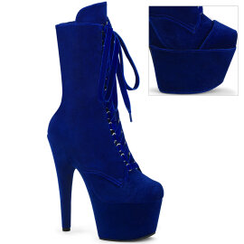 Pleaser ADORE-1045VEL Plateau Stiefeletten Samt Blau EU-38 / US-8