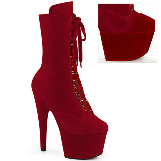 Pleaser ADORE-1045VEL Plateau Stiefeletten Samt Rot EU-36 / US-6