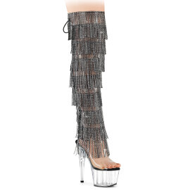 Pleaser ADORE-3019C-RSF Plateau Overknee Stiefel Clear Clear Strass Schwarz EU-36 / US-6