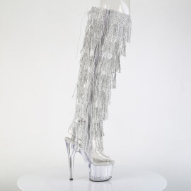 Pleaser ADORE-3019C-RSF Plateau Overknee Stiefel Clear Clear Strass Silber EU-41 / US-11