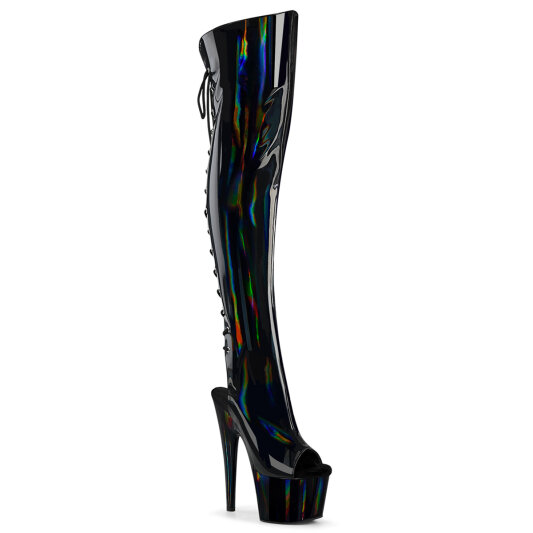 Pleaser ADORE-3019HWR Plateau Overknee Stiefel Holograma Schwarz EU-38 / US-8
