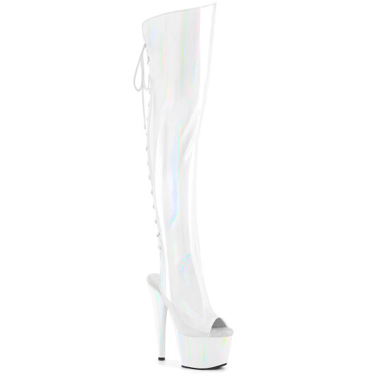 Pleaser ADORE-3019HWR Plateau Overknee Stiefel Holograma Weiß EU-42 / US-12