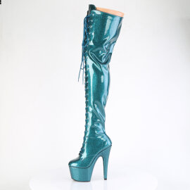 Pleaser ADORE-3020GP Plateau Overknee Stiefel Lack Glitter Grün Blau EU-35 / US-5