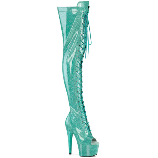 Pleaser ADORE-3021GP Plateau Overknee Stiefel Lack Glitter Blau EU-35 / US-5