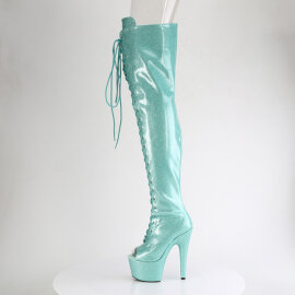 Pleaser ADORE-3021GP Plateau Overknee Stiefel Lack Glitter Blau EU-36 / US-6