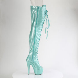 Pleaser ADORE-3021GP Plateau Overknee Stiefel Lack Glitter Blau EU-42 / US-12