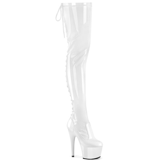 Pleaser ADORE-3850 Plateau Overknee Stiefel Lack Weiß EU-38 / US-8