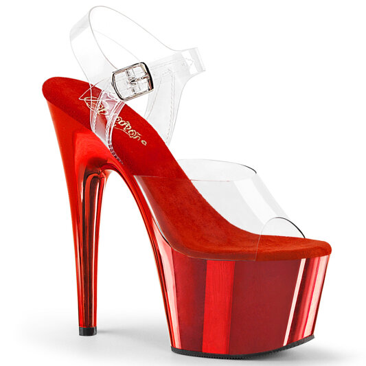 Pleaser ADORE-708 Plateau Sandaletten Chrom Clear Rot EU-37 / US-7