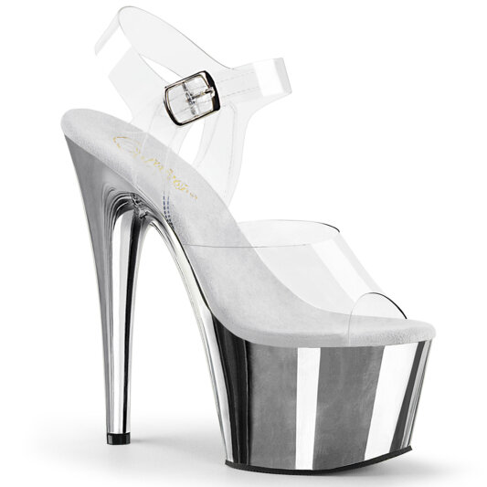 Pleaser ADORE-708 Plateau Sandaletten Chrom Clear Silber EU-35 / US-5