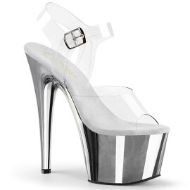 Pleaser ADORE-708 Plateau Sandaletten Chrom Clear Silber...