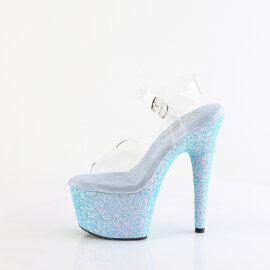 Pleaser ADORE-708LG Plateau Sandaletten Clear Glitter Blau EU-37 / US-7
