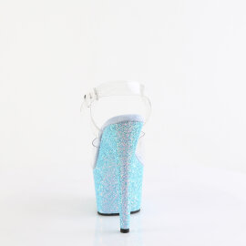 Pleaser ADORE-708LG Plateau Sandaletten Clear Glitter Blau EU-38 / US-8