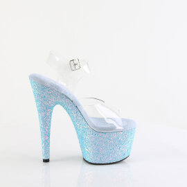 Pleaser ADORE-708LG Plateau Sandaletten Clear Glitter Blau EU-38 / US-8