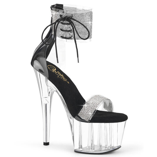 Pleaser ADORE-727RS Plateau Sandaletten Clear Strass Schwarz EU-37 / US-7