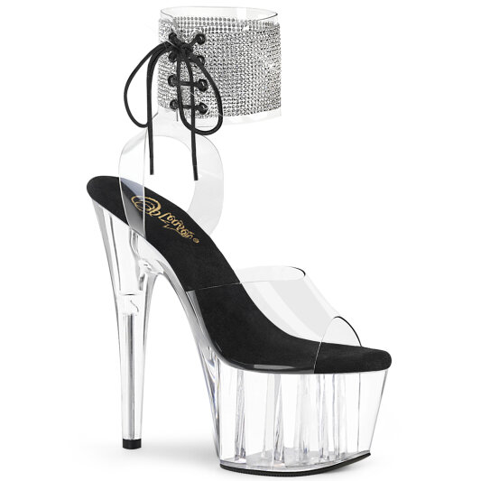 Pleaser ADORE-791-2RS Plateau Sandaletten Clear Strass Schwarz EU-41 / US-11