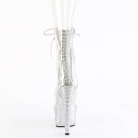 Pleaser BEJEWELED-1021C-2 Plateau Stiefeletten Clear Strass Silber Transparent EU-38 / US-8