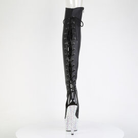 Pleaser BEJEWELED-3019MS-7 Plateau Overknee Stiefel Kunstleder Strass Schwarz EU-39 / US-9