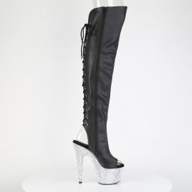 Pleaser BEJEWELED-3019MS-7 Plateau Overknee Stiefel Kunstleder Strass Schwarz EU-39 / US-9