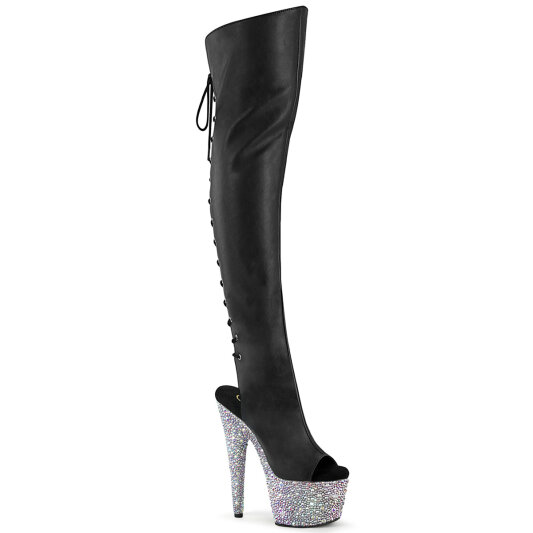 Pleaser BEJEWELED-3019MS-7 Plateau Overknee Stiefel Kunstleder Strass Schwarz EU-42 / US-12