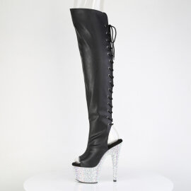 Pleaser BEJEWELED-3019MS-7 Plateau Overknee Stiefel Kunstleder Strass Schwarz EU-42 / US-12