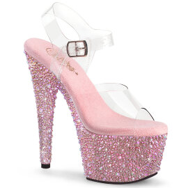Pleaser BEJEWELED-708MS Plateau Sandaletten Clear Strass Pink EU-35 / US-5