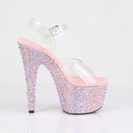 Pleaser BEJEWELED-708MS Plateau Sandaletten Clear Strass Pink EU-37 / US-7