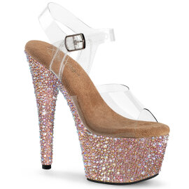 Pleaser BEJEWELED-708MS Plateau Sandaletten Clear Strass...
