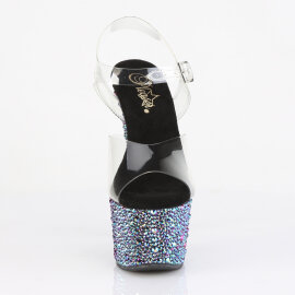Pleaser BEJEWELED-708MS Plateau Sandaletten Clear Strass Schwarz EU-35 / US-5