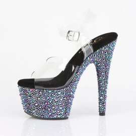 Pleaser BEJEWELED-708MS Plateau Sandaletten Clear Strass Schwarz EU-35 / US-5