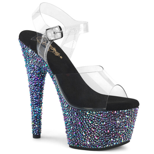 Pleaser BEJEWELED-708MS Plateau Sandaletten Clear Strass Schwarz EU-37 / US-7