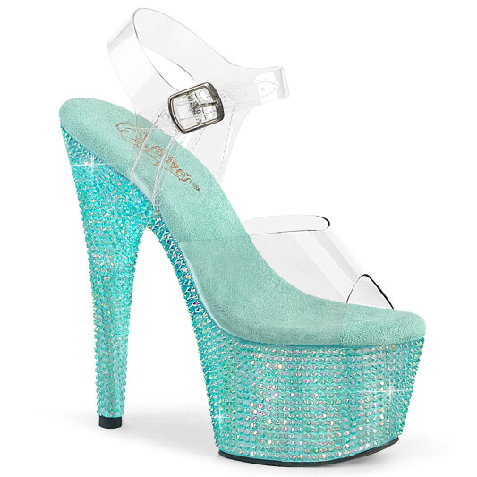 Pleaser BEJEWELED-708RRS Plateau Sandaletten Clear Strass Türkis EU-42 / US-12