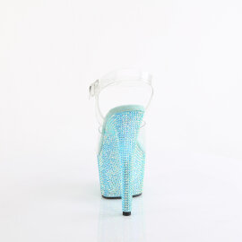 Pleaser BEJEWELED-708RRS Plateau Sandaletten Clear Strass Türkis EU-42 / US-12