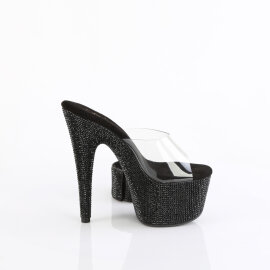 Pleaser BEJEWELED-712RS Plateau Pantoletten Clear Strass Schwarz EU-36 / US-6
