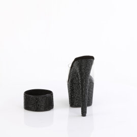 Pleaser BEJEWELED-712RS Plateau Pantoletten Clear Strass Schwarz EU-38 / US-8