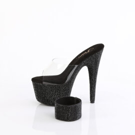 Pleaser BEJEWELED-712RS Plateau Pantoletten Clear Strass Schwarz EU-40 / US-10