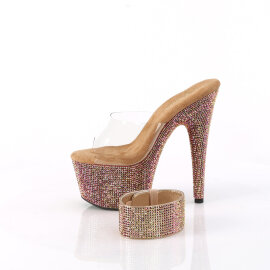 Pleaser BEJEWELED-712RS Plateau Pantoletten Clear Strass Braun EU-35 / US-5