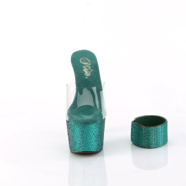 Pleaser BEJEWELED-712RS Plateau Pantoletten Clear Strass Grün EU-39 / US-9